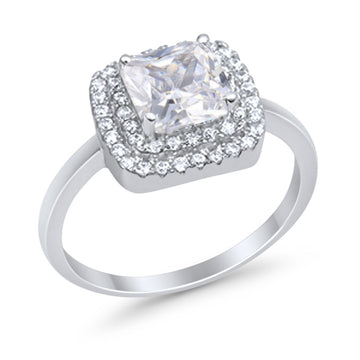 Double Halo Wedding Ring Princess Cut Simulated CZ 925 Sterling Silver